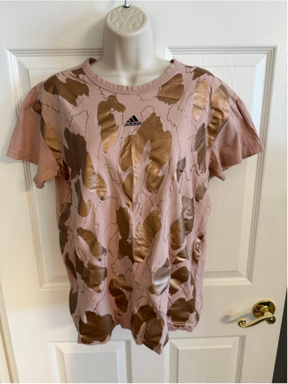 Adidas x Zoe Saldana collection t-shirt in rose gold and copper foil size Small